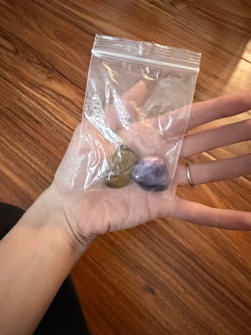 Polished Gemstone Pair - Olive Green & Lavender and A Crystal